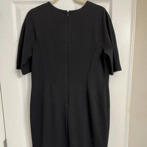 Saks Fifth Avenue Black Below Knee Fully Lined Dress Front Kick Pleat Size 16